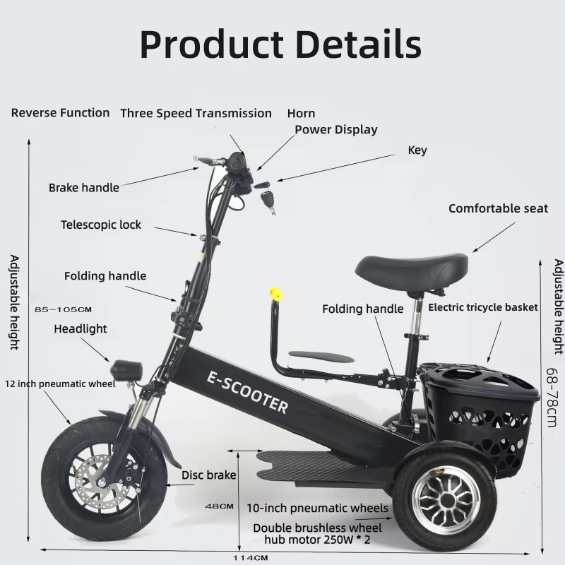 【2026】3 Wheel 2 Seats Folding  - Electric Scooter 500W recension och pris